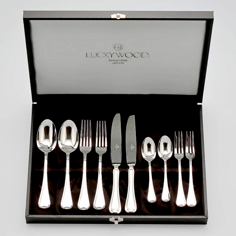 LUCKY WOODディナーセット 未使用 洋白銀器カトラリー 銀仕上げ37本 LUCKY WOOD カトラリーセット ナイフ フォーク スプーン 2人用